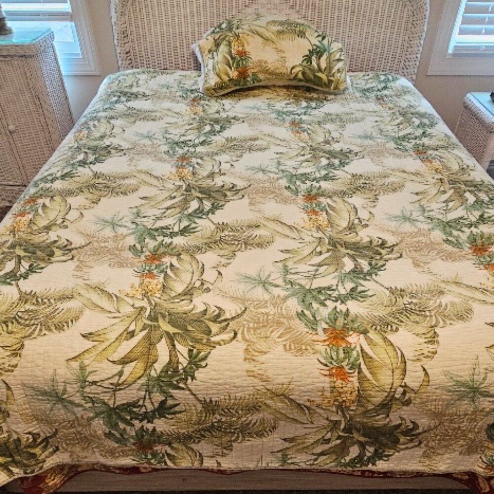 Tommy Bahama Twin Quilt Comforter, Sham ~ Tropical Palm Tree Theme